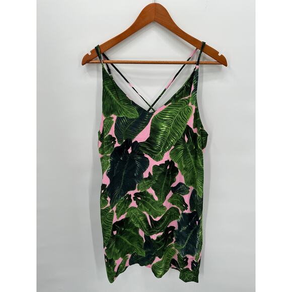 TOPSHOP Tropical Print Palm Print Botanical Cross Back Slip Dress // 6 - Picture 4 of 12